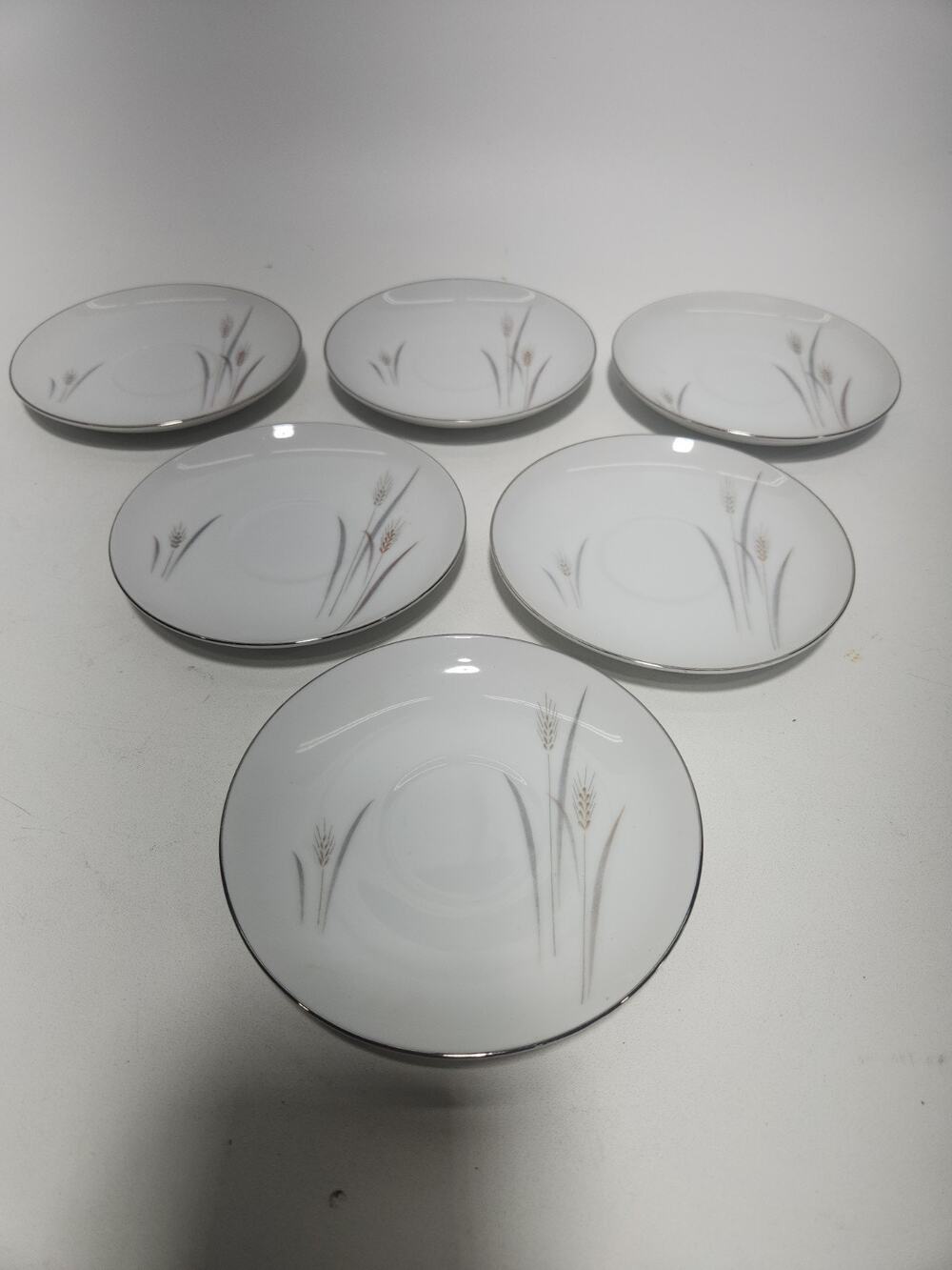 Set of 6 Platinum Wheat Fine China Japan Saucers Platinum Trim Wheat Pattern Vin